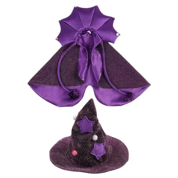 Cat Halloween Costume Comfortable Cat Wizard Outfit Witch Dog Costume Cat Cloak Witch Hat Halloween Dog Cloth For S/M Cats Dogs - Image 2